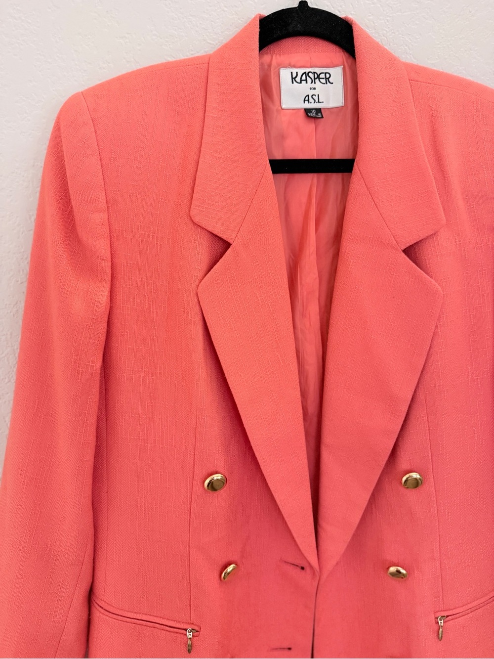 Vintage Kasper for A.S.L. Coral Blazer Double Breasted Gold Buttons Size 10 - Picture 3 of 7